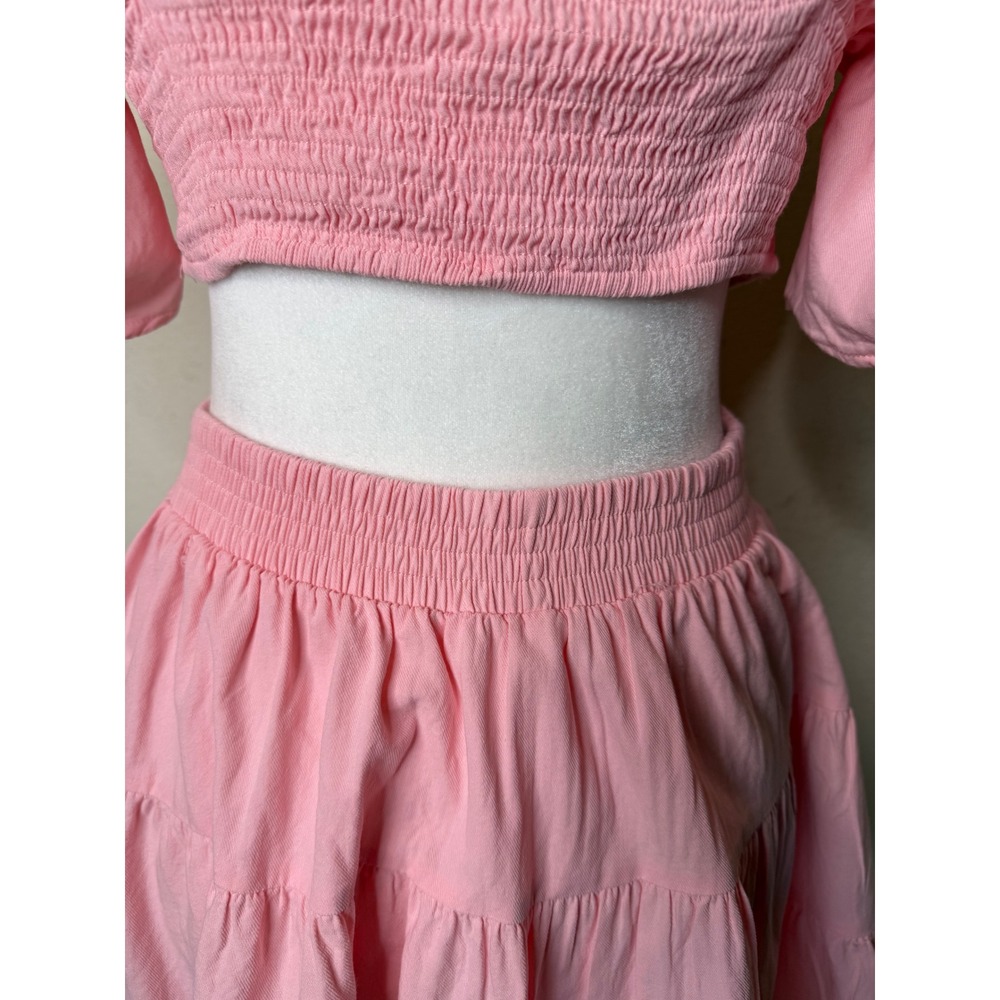Senllen Pink Cutout Tiered Mini Dress Medium Cotton Summer Sun Dress Coquette‎ - Picture 9 of 12